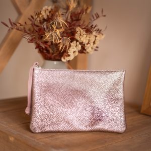 dragopnnière, pochette, porte monnaie, rectangulaire, en cuir pailleté, cuir métallisé, cuir fantaisie, la cartablière, fabriqué en france, fabriqué en Occitanie