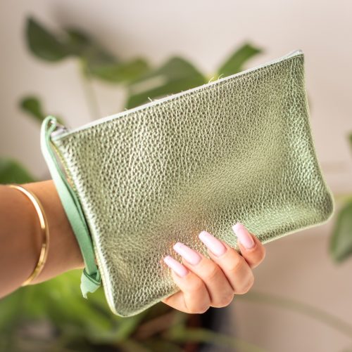 dragopnnière, pochette, porte monnaie, rectangulaire, en cuir pailleté, cuir métallisé, cuir fantaisie, la cartablière, fabriqué en france, fabriqué en Occitanie
