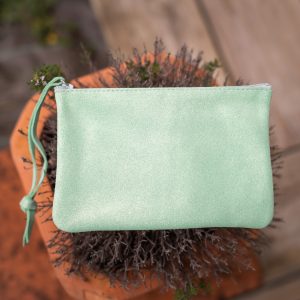 dragopnnière, pochette, porte monnaie, rectangulaire, en cuir pailleté, cuir métallisé, cuir fantaisie, la cartablière, fabriqué en france, fabriqué en Occitanie