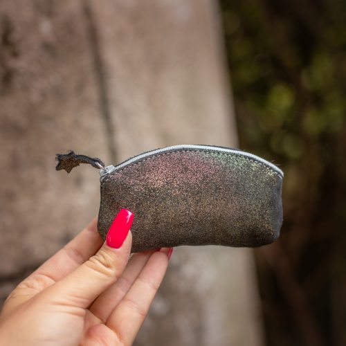 mini trousse à trésors, petites trousse en cuir, fabriqué en france, fabriqué en Occitanie, la cartablière, cuir, cuir pailleté, cuir fantaisie, porte-monnaie