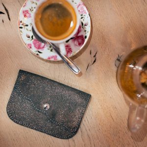 porte monnaie fleur en cuir pailleté la cartablière made in france