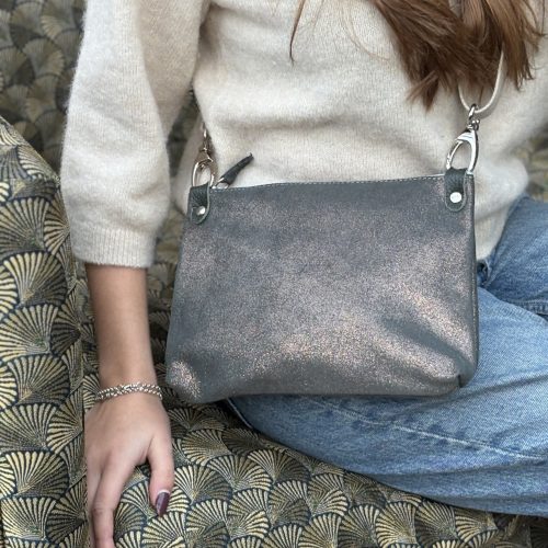 sac comète, petit sac pratique, sac a main, en cuir, en cuir pailleté, en cuir fantaisie, made in france, fabriqué en france