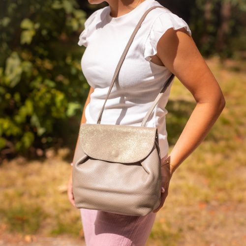 sac lucifer en cuir pailleté ou métallisé, sac en cuir, la cartablière, made in france, fabriqué en france