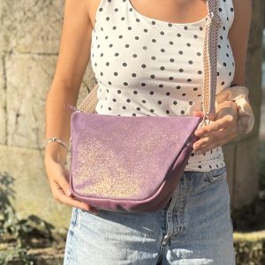 sac, banane, revisité, la cartablière, cuir ,cuir pailleté, cuir python, cuir métallisé, cuir fantaisie, fabrique en france, made in france, fabriqué en occitanie, Tarn, jolie sac, sac élégant, femme